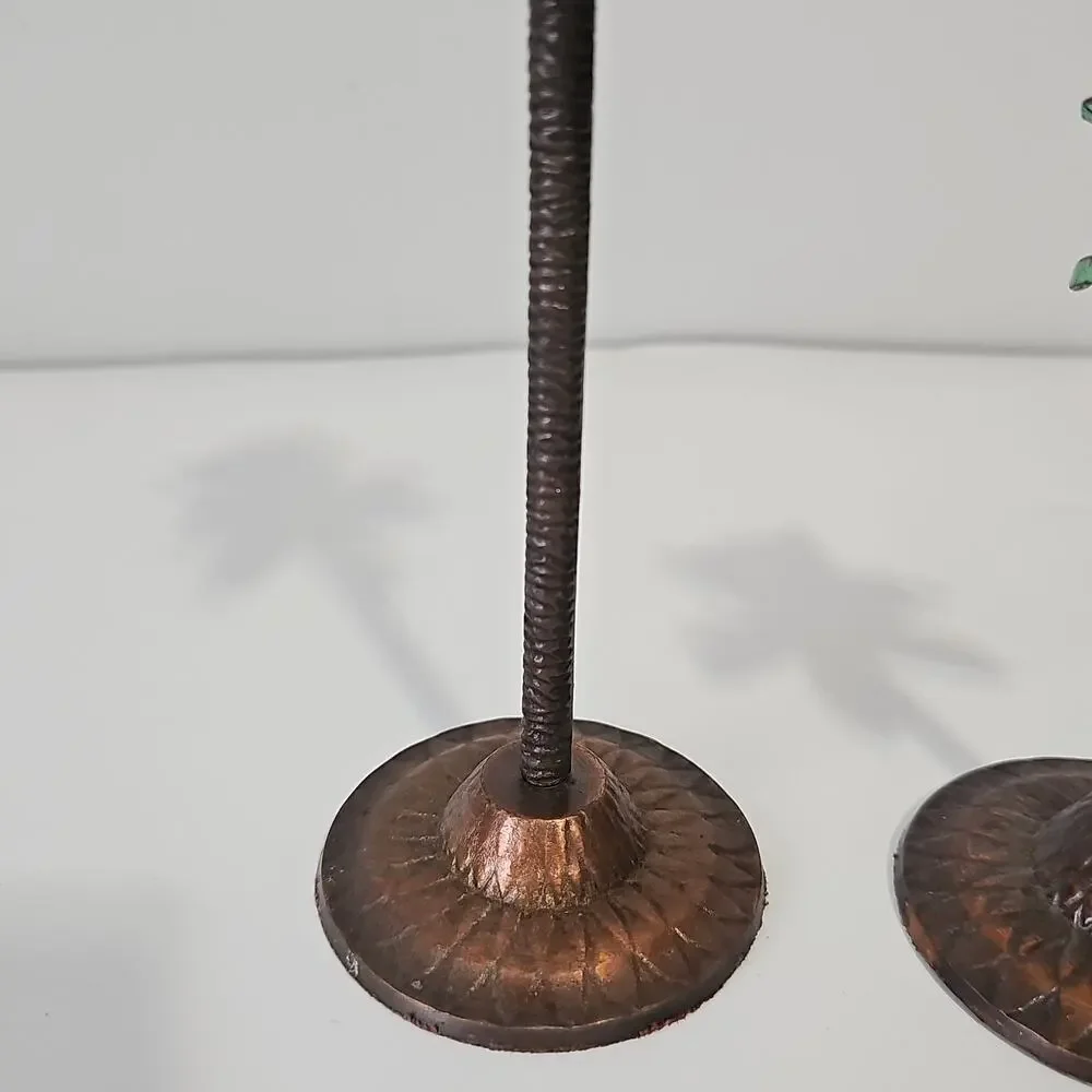 Palm Tree Candle Holders Set of 2 Metal Tropical Coastal Decor